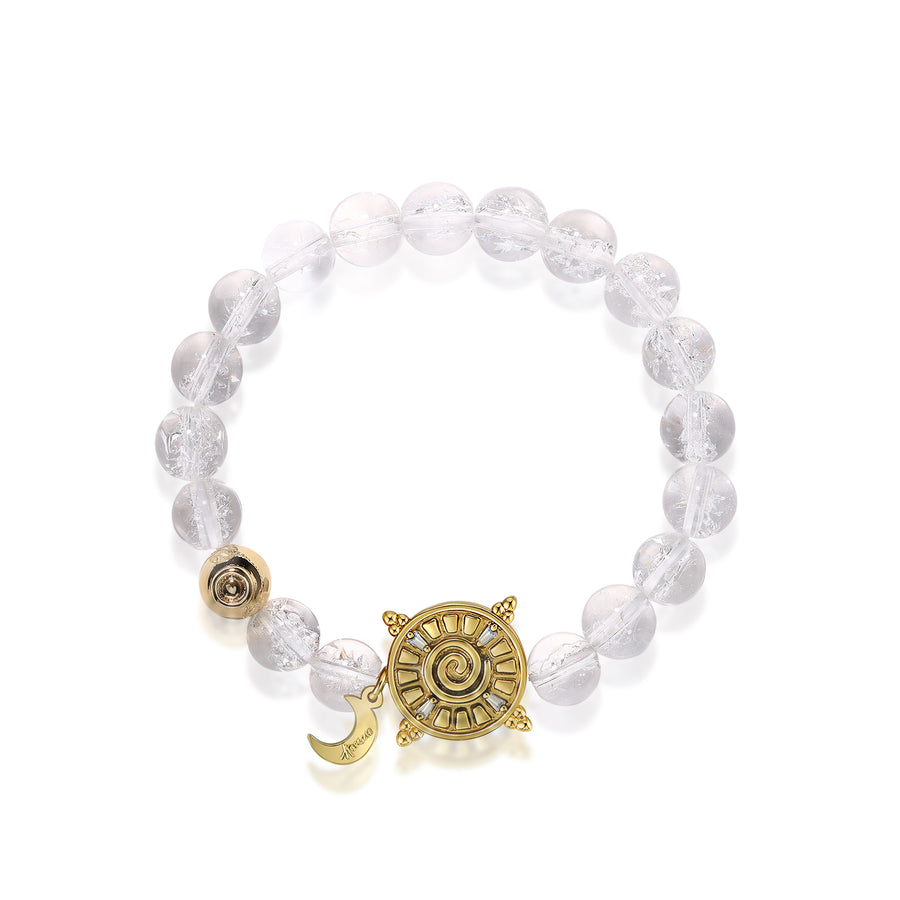 「Three Charms」 Sundial &Lotus&The endless love knot Rock Quartz beaded bracelet