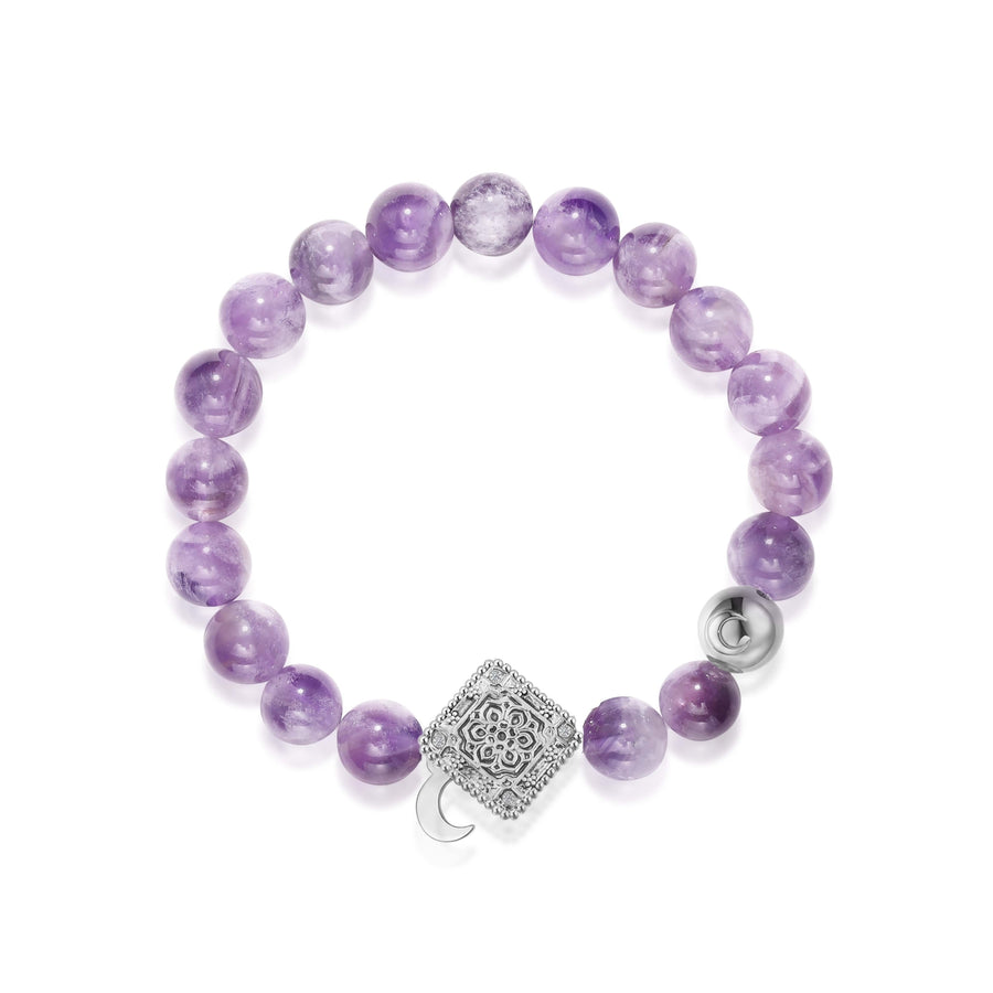 「Three Charms」 Sundial &Lotus&The endless love knot Amethyst beaded bracelet