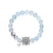「Three Charms」 Sundial &Lotus& The endless love knot Aquamarine beaded bracelet