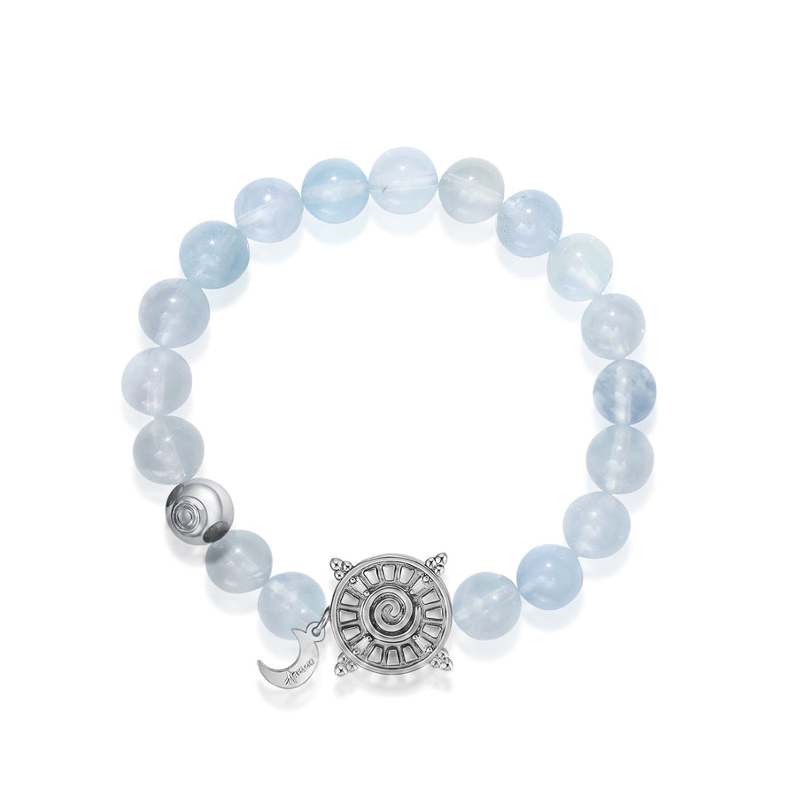 「Three Charms」 Sundial &Lotus& The endless love knot Aquamarine beaded bracelet