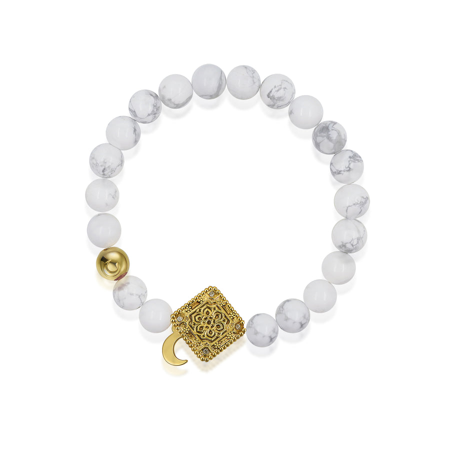 「Three Charms」 Sundial &Lotus&The endless love knot turquoise beaded bracelet