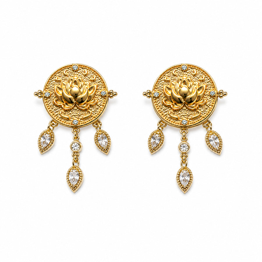 Lotus Within · 18K Gold Vermeil / Rhodium Plated Sterling Silver Lotus Drop Earrings