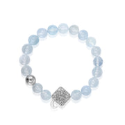 「Three Charms」 Sundial &Lotus& The endless love knot Aquamarine beaded bracelet