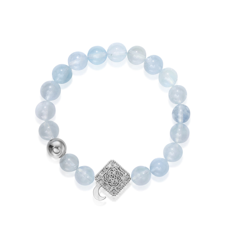 「Three Charms」 Sundial &Lotus& The endless love knot Aquamarine beaded bracelet
