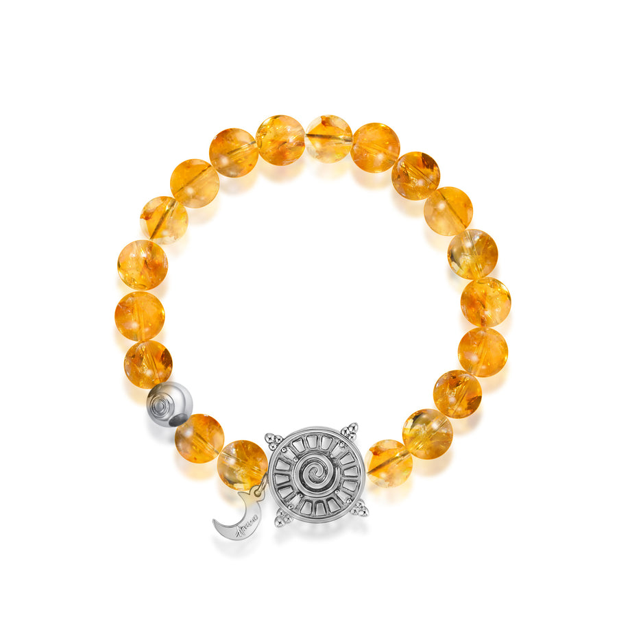 「Three Charms」 Sundial &Lotus& The endless love knot Citrine beaded bracelet