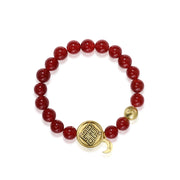 「Three Charms」 Sundial &Lotus&The endless love knot Red Agate beaded bracelet