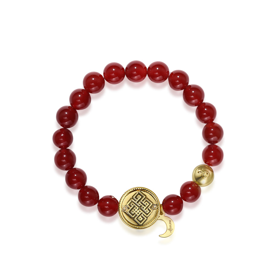 「Three Charms」 Sundial &Lotus&The endless love knot Red Agate beaded bracelet
