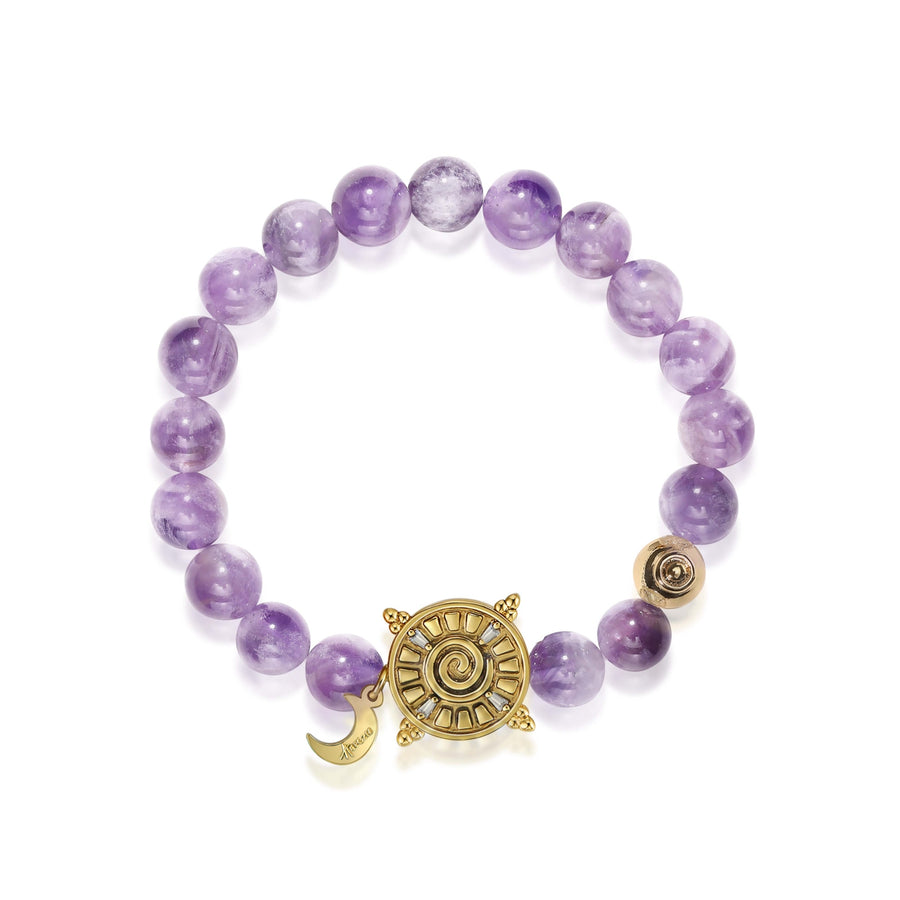 「Three Charms」 Sundial &Lotus&The endless love knot Amethyst beaded bracelet