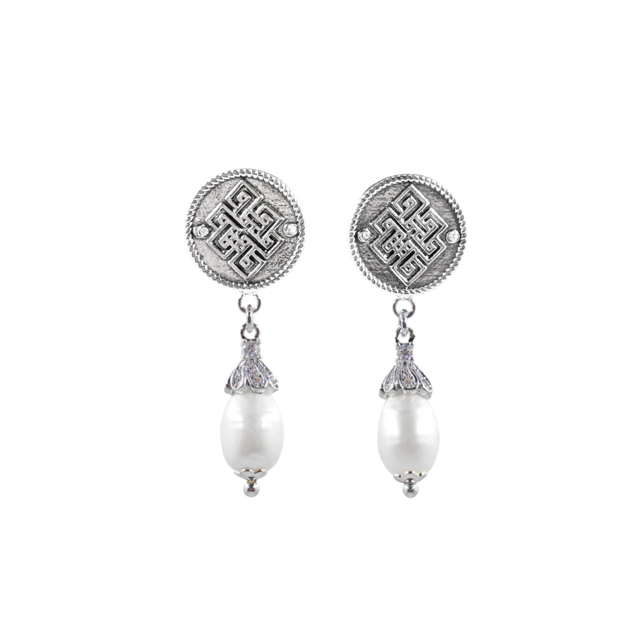 「Three Charms」 Venus Bound the endless love knot drop pearl pendant earrings & ear clips
