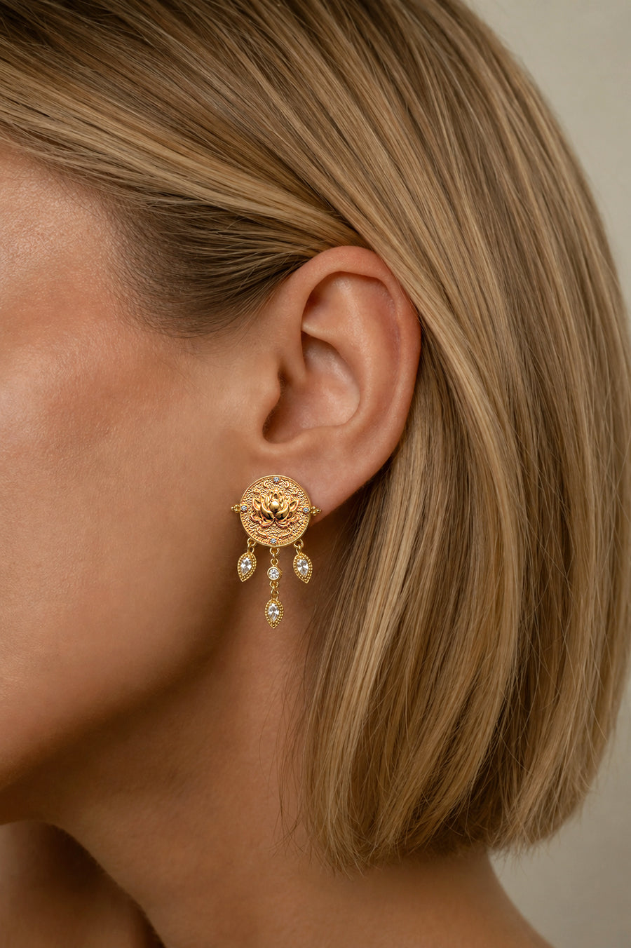Lotus Within · 18K Gold Vermeil / Rhodium Plated Sterling Silver Lotus Drop Earrings
