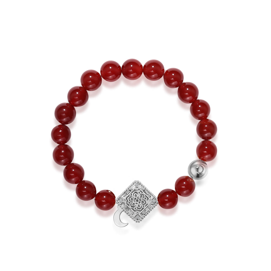 「Three Charms」 Sundial &Lotus&The endless love knot Red Agate beaded bracelet