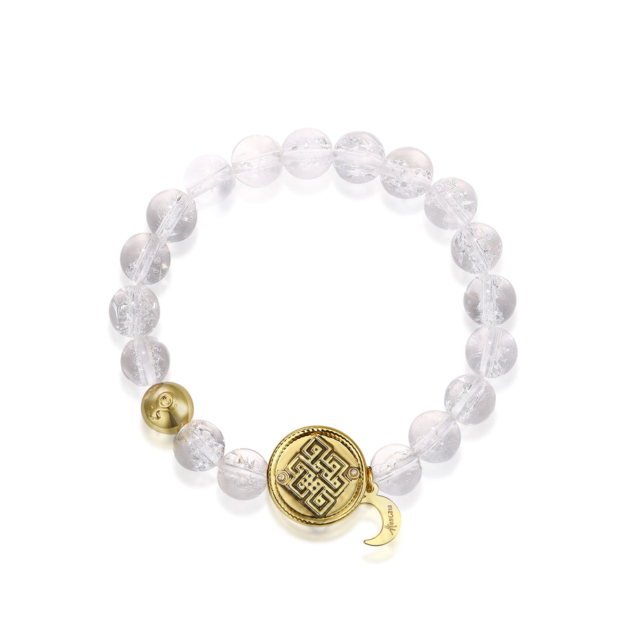「Three Charms」 Sundial &Lotus&The endless love knot Rock Quartz beaded bracelet