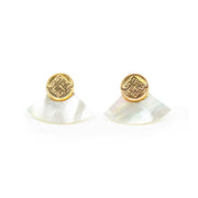 「Three Charms」 Venus Bound the endless love knot fan-shaped mother-of-pearl earrings & ear clips