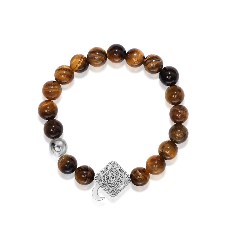 「Three Charms」 Sundial &Lotus&The endless love knot Yellow Tiger's Eye beaded bracelet