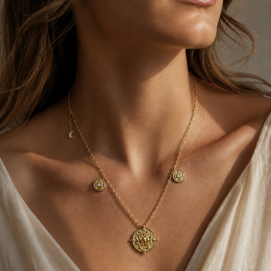 Lotus Within · 18K Gold Vermeil Lotus & Fish Coin Necklace