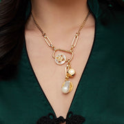 FORTUNE Dice Carriage Coin Baroque Pearl Necklace Y-shaped Chain (Detachable)