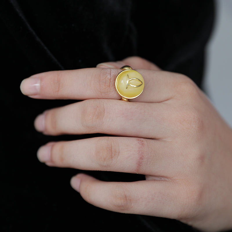 REBORN 'Earth' Oracle Bone Amber   Customized Open Ring