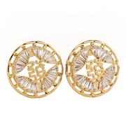 FORTUNE Crystal Bamboo Linked Chain Round Stud Earrings& Ear clips