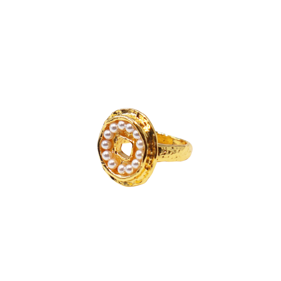 ANCIENT COINS 18K Gold Plated Pearl Ring