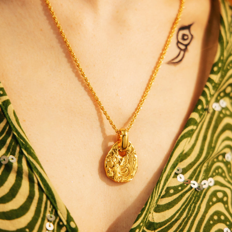 LOVE ODYSSEY 18K Gold Plated ancient Bronze Phoenix Coin Necklace