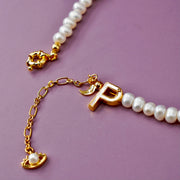 'The Alphabet Collection' 18K gold plated 26 Letter Mother of Pearl Shell Pendant Diamond Pearl Necklace