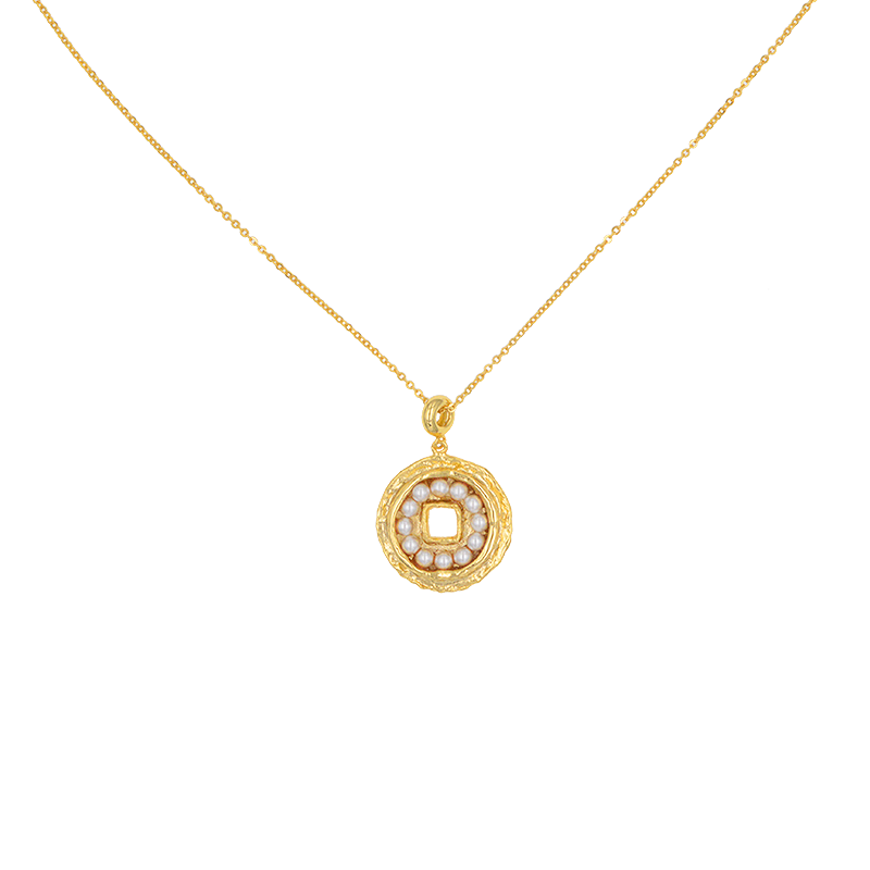 ANCIENT COINS 18K Gold Plated Pearl Pendant Necklace