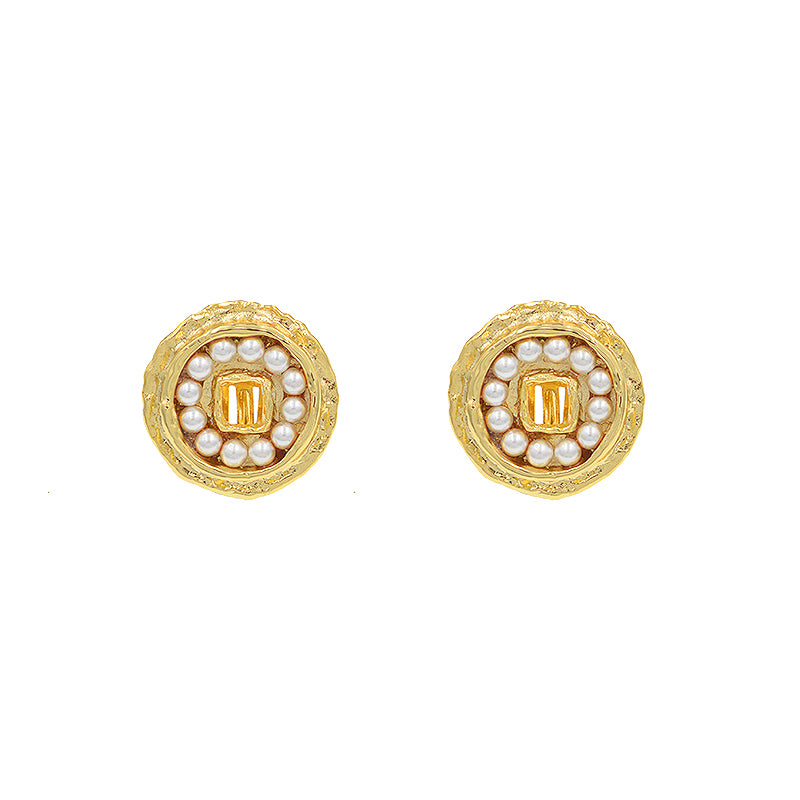 ANCIENT COINS 18K Gold Plated Pearl  Earrings / Ear Clips